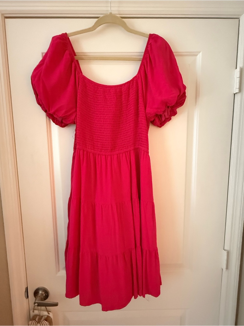 🌸 Pink Puff-Sleeve Smocked Sundress